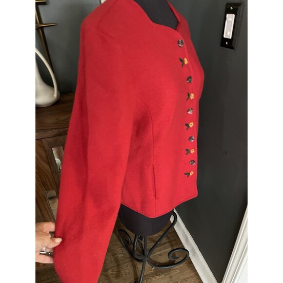 Geiger Collection Embroidered Boiled Wool Jacket Caridgan Flowers Red 40 M - Picture 5 of 8